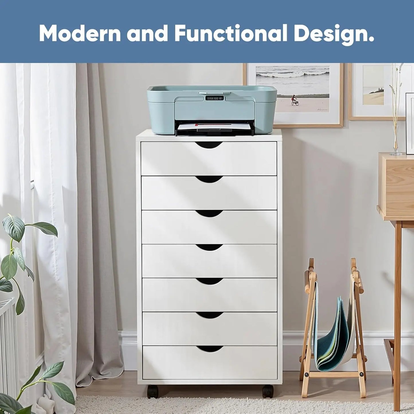 7-Drawer Rolling File Cabinet with Wheels, Under Desk Storage Organizer for Home Office, White