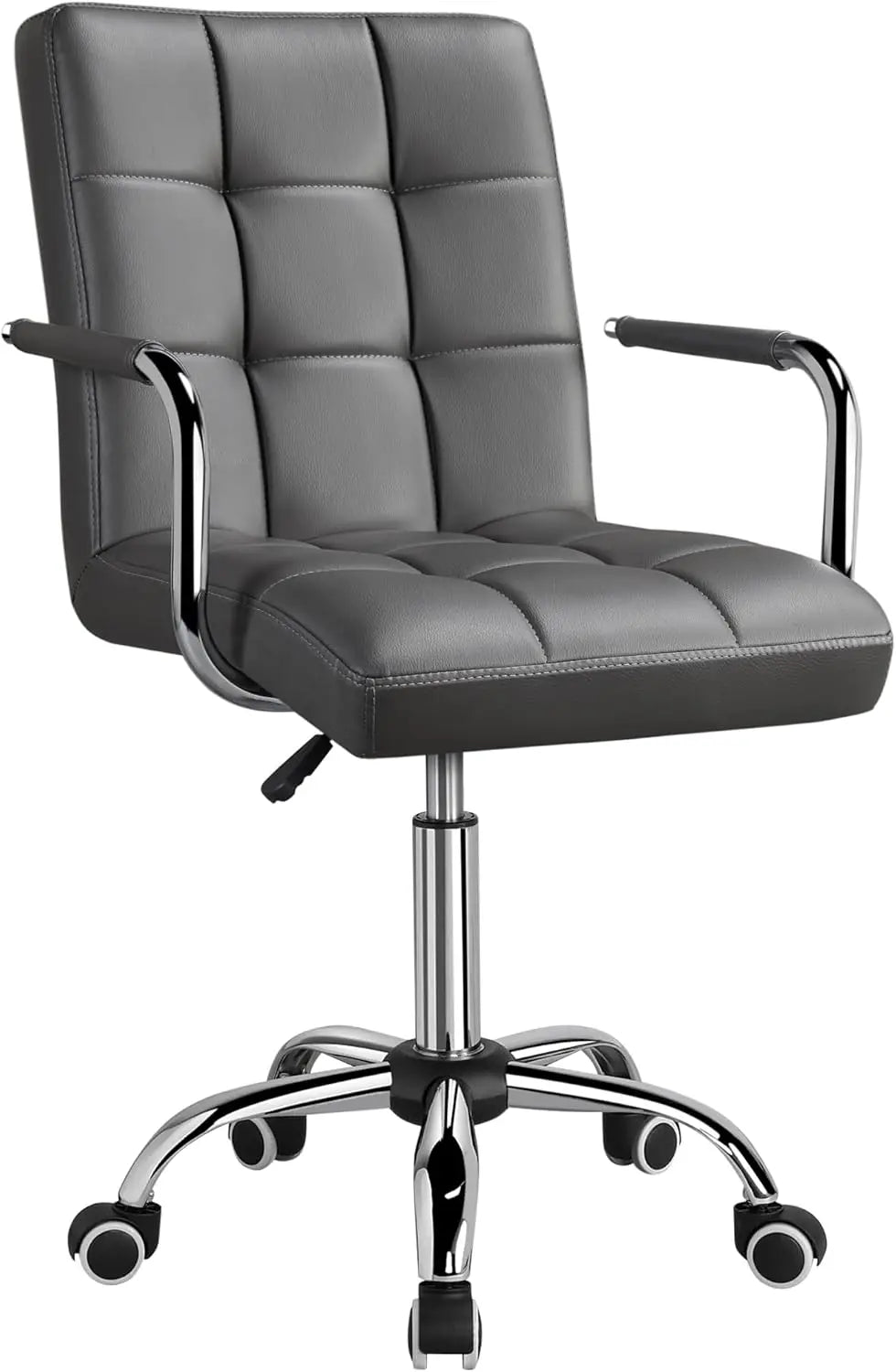 White Desk Chairs with Wheels/Armrests Modern PU Leather Office Chair Midback Adjustable Home Computer Executive Chair 360°