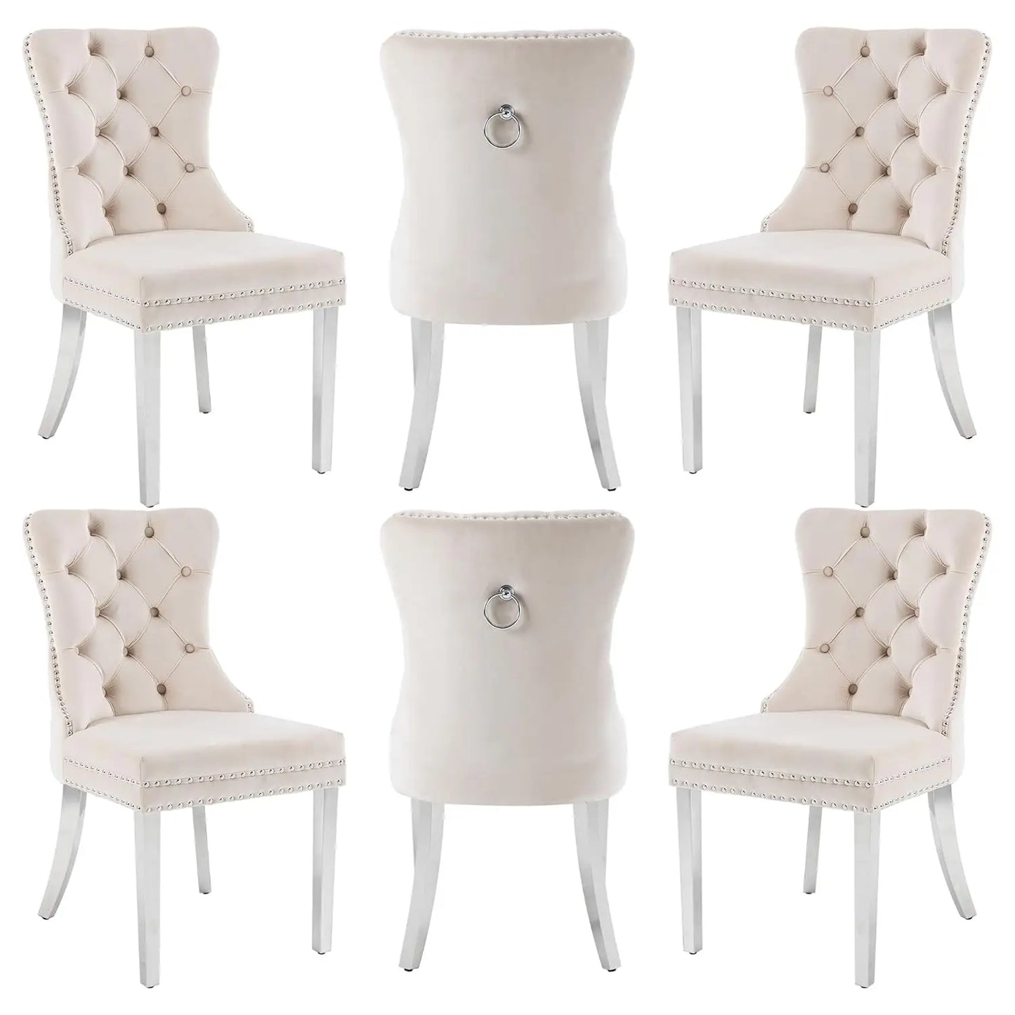 PU Leather Dining Chairs Set of 6, Dining Room Chairs with Solid Wood Legs and Pull Ring, Luxury, Customized