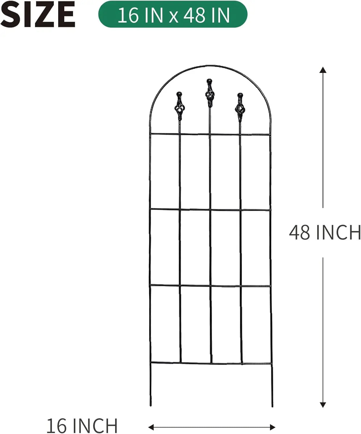 48" H x 16" W Black Metal Garden Trellis for Climbing Plants, Sturdy Outdoor Support Structure, 2-Pack