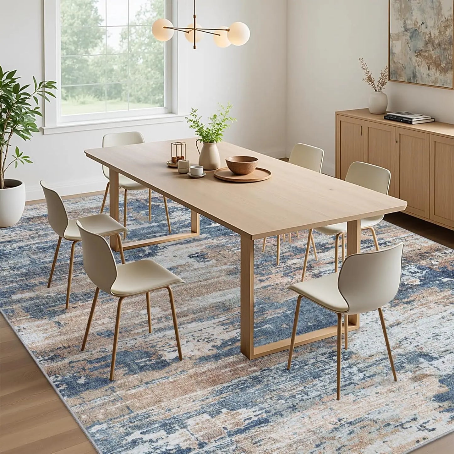 Large 9x12 Area Rug with Non-Slip Backing, Machine Washable, Stain Resistant for Living Room, Bedroom, Dining Room