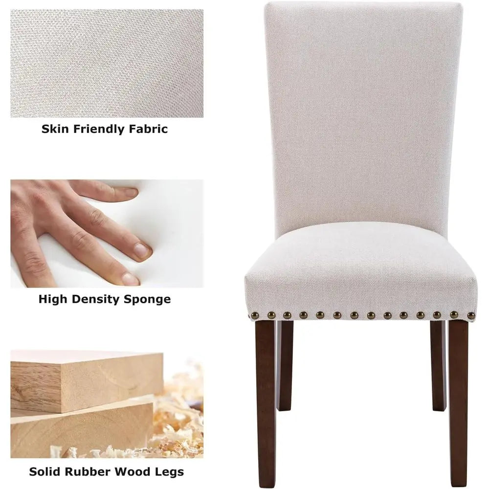 Upholstered Parsons Dining Chairs Set o 4, abric Dining Room Kitchen Side Chair with NailTrim and Wood Legs - Beige,No Table