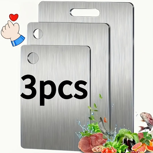 Stainless Steel 3pcs Cutting Boards - BPA-Free Dishwasher Safe Non-Slip Kitchen Boards w/Juice Groove 2030