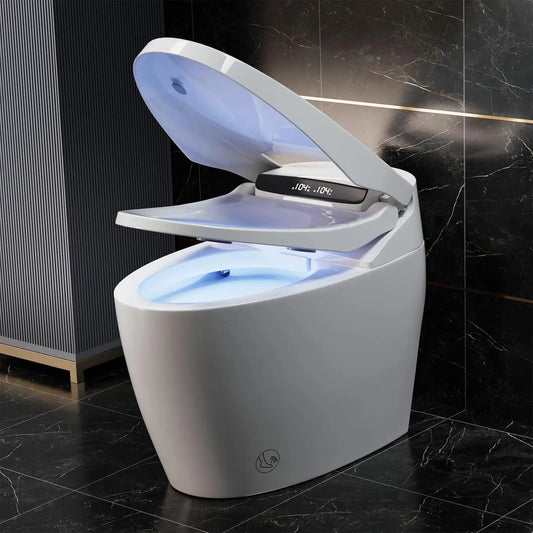 Smart Toilet with Bidet Built in, Elongated Tankless Toilet with Heated Bidet Seat, Warm Water & Air Dryer,LED, Customized