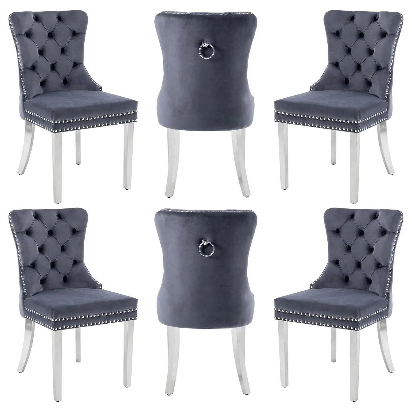 PU Leather Dining Chairs Set of 6, Dining Room Chairs with Solid Wood Legs and Pull Ring, Luxury, Customized