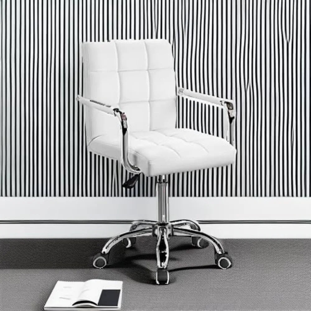 Vanity Office Chair with Wheels, Makeup PU Leather Executive Chair Modern Adjustable Home Desk Retro Comfortable Work Chair
