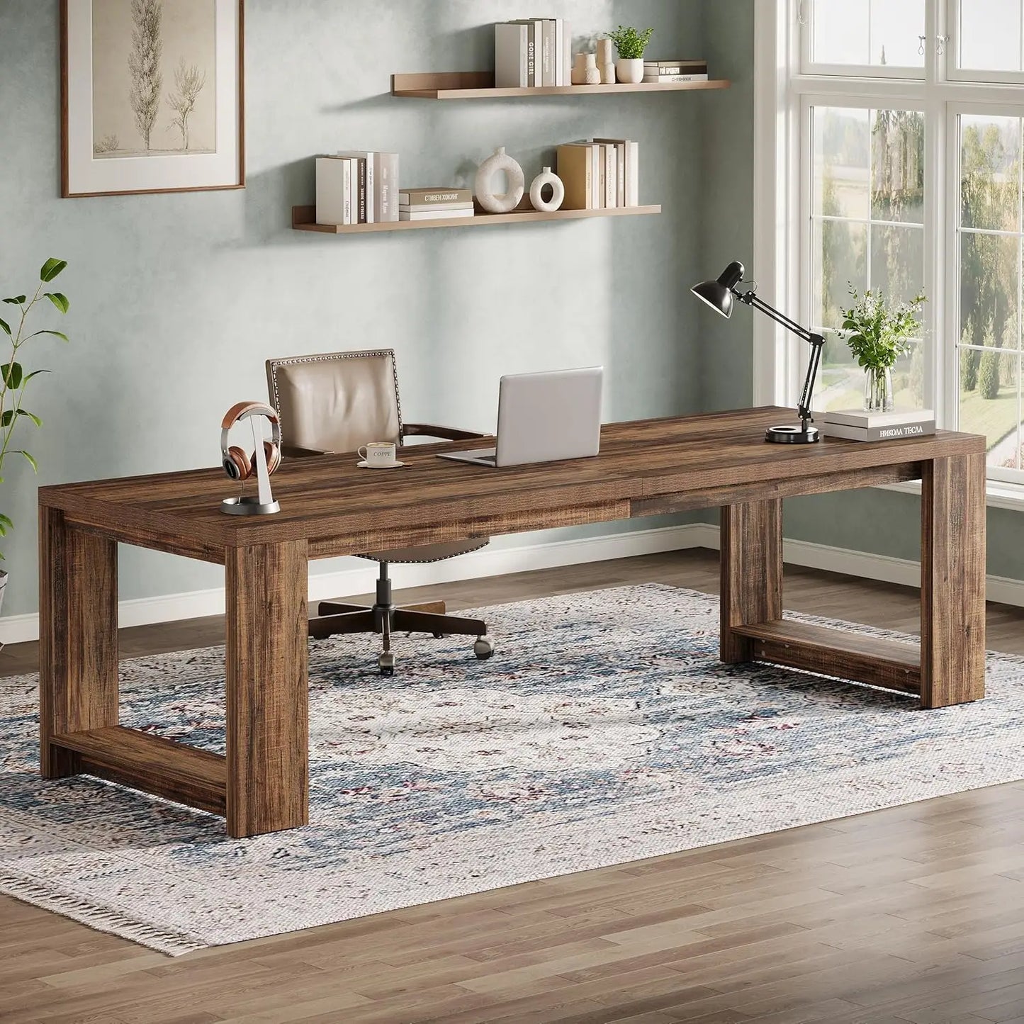 86.6" Two-Person Desk, Modern Executive Office Desk, Double Computer Writing Table for Home Office, Conference Room, Customized