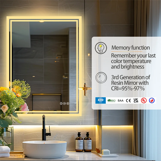 LUVODI 28x36 inch Illuminate Bathroom Mirror with Light Backlit Dimmable Defog Wall-mounted Bath Mirror
