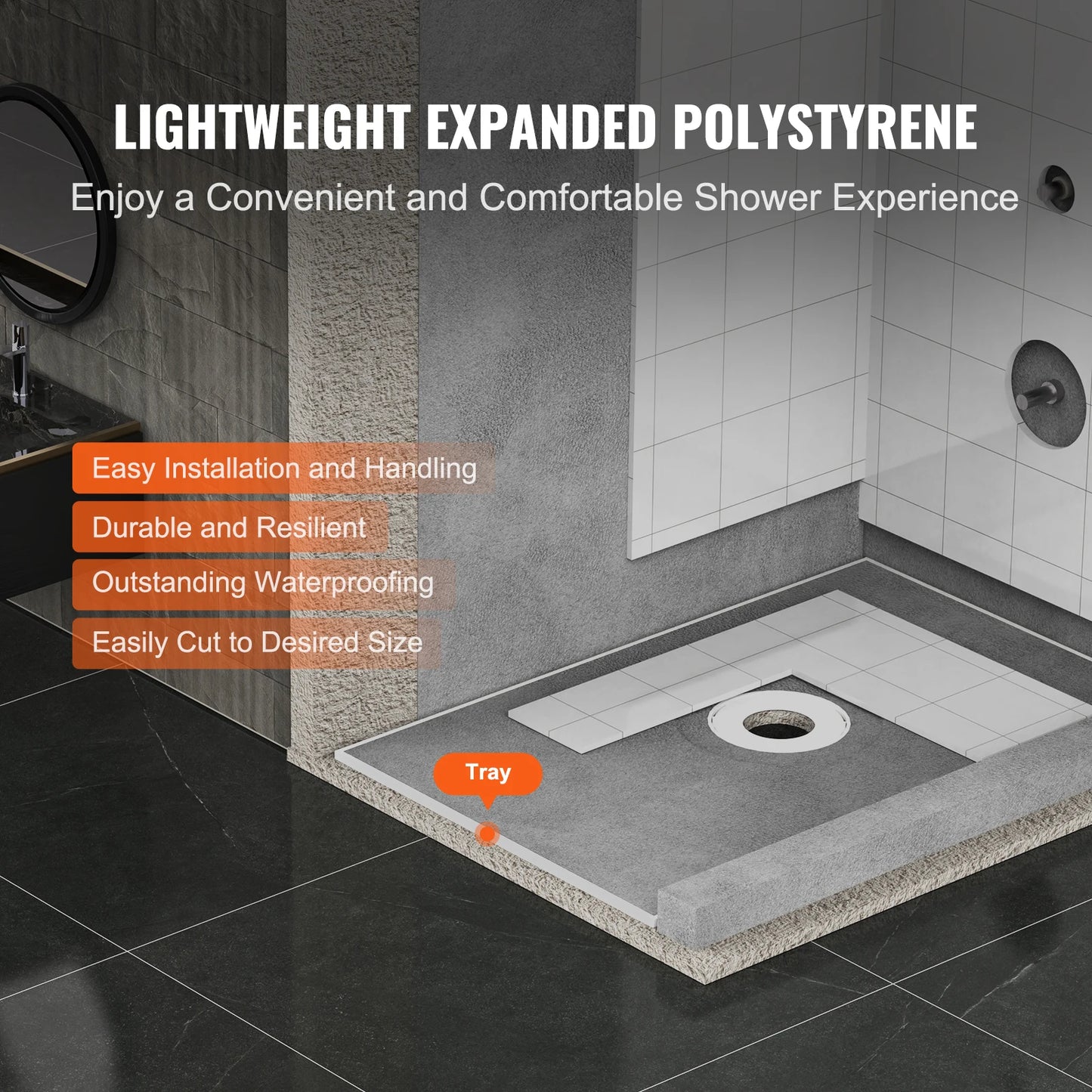 SucceBuy Shower Curb Kit Shower Pan Kit with Central Drain Lightweight EPS Shower Installation Slope Sticks Fit for Bathroom