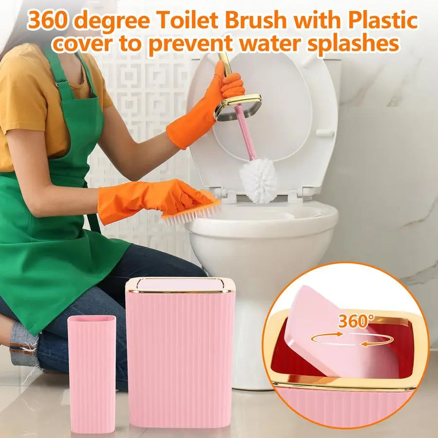 Bathroom Accessories Kit 9 Pieces Pink Bathroom Set with Trash Can Toothbrush Holder Soap Dispenser Toothbrush Cup