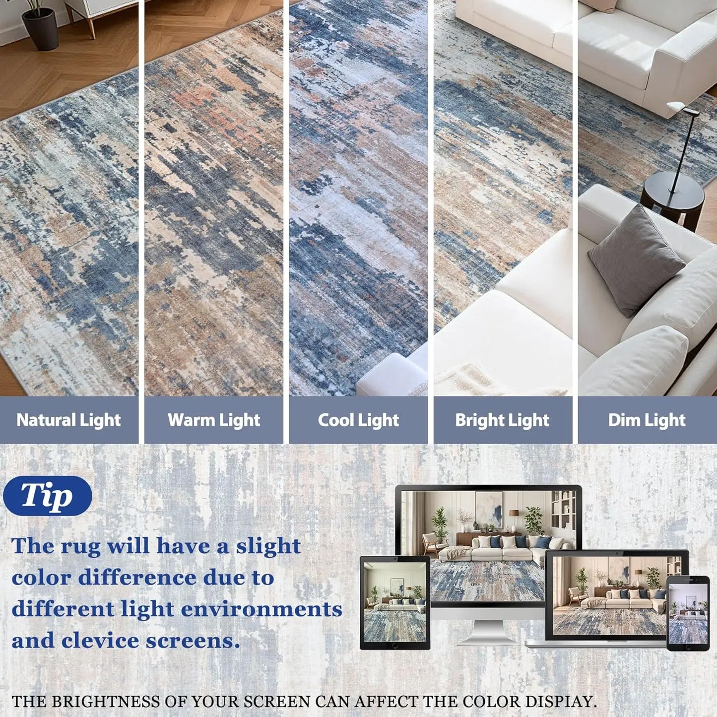 Large 9x12 Area Rug with Non-Slip Backing, Machine Washable, Stain Resistant for Living Room, Bedroom, Dining Room