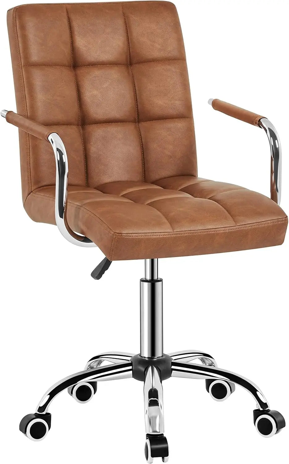 White Desk Chairs with Wheels/Armrests Modern PU Leather Office Chair Midback Adjustable Home Computer Executive Chair 360°
