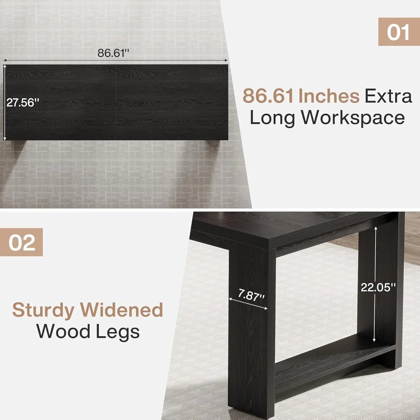 86.6" Two-Person Desk, Modern Executive Office Desk, Double Computer Writing Table for Home Office, Conference Room, Customized