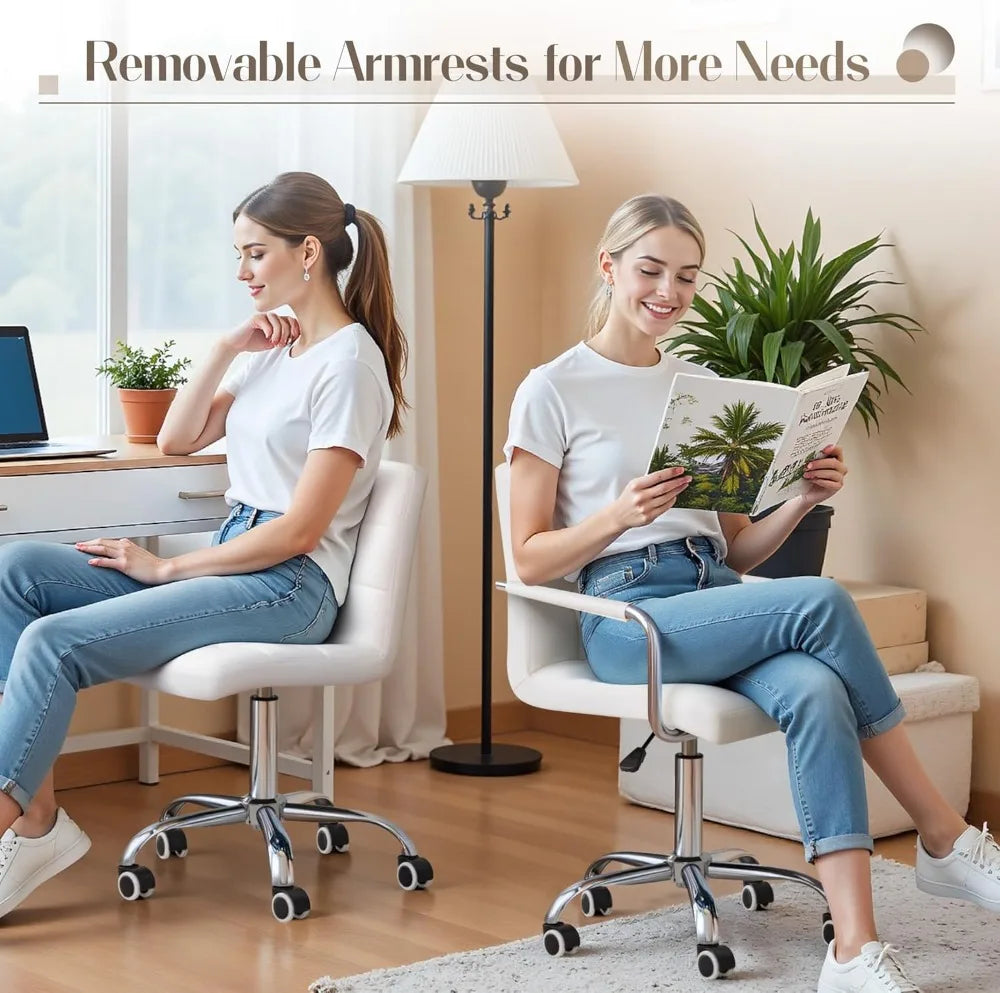 Vanity Office Chair with Wheels, Makeup PU Leather Executive Chair Modern Adjustable Home Desk Retro Comfortable Work Chair