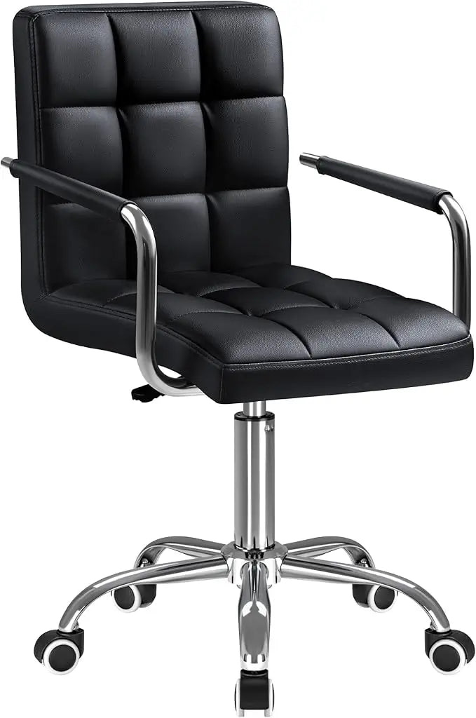 Vanity Office Chair with Wheels, Makeup PU Leather Executive Chair Modern Adjustable Home Desk Retro Comfortable Work Chair