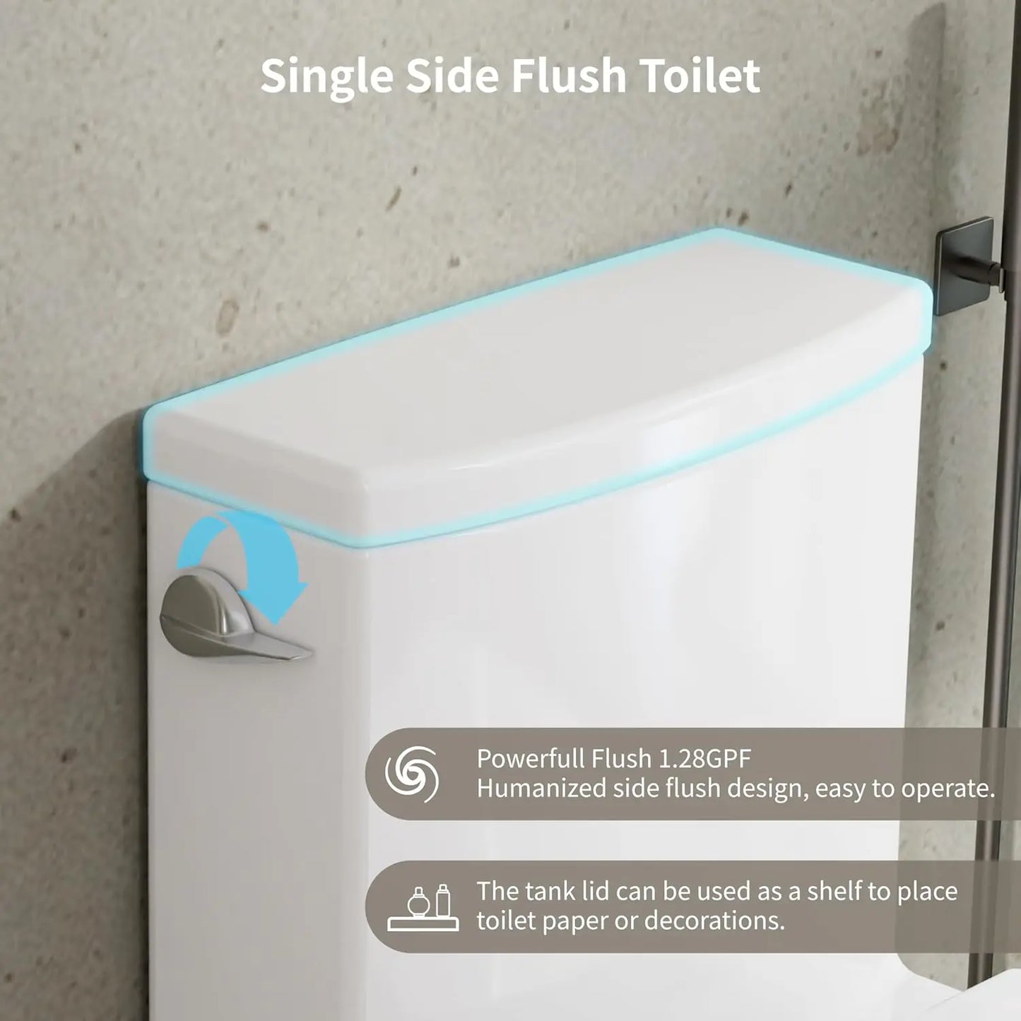 KE KING One Piece Toilet with Powerful Flush, Compact Toilet Elongated Side Lever Flush 1.28 GPF, Sleek Design, Customized