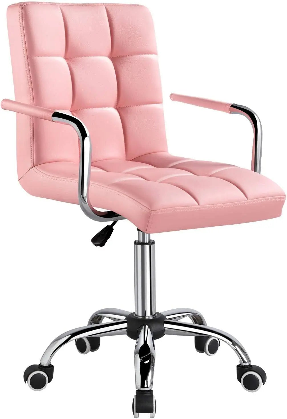 White Desk Chairs with Wheels/Armrests Modern PU Leather Office Chair Midback Adjustable Home Computer Executive Chair 360°