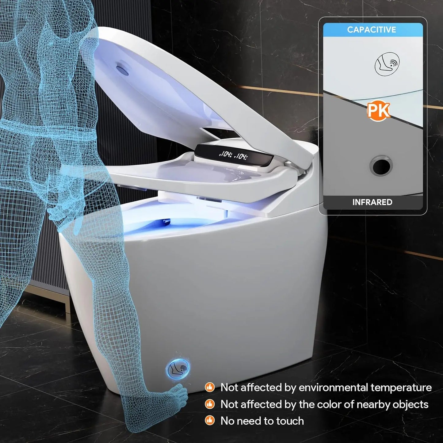 Smart Toilet with Bidet Built in, Elongated Tankless Toilet with Heated Bidet Seat, Warm Water & Air Dryer,LED, Customized