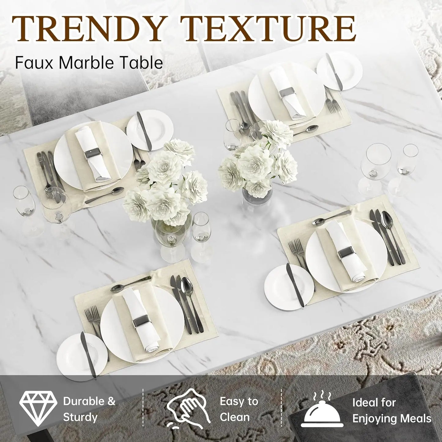 Dining Table Set for 4, Faux Marble Small Kitchen Table Chairs Set of 4 with Luxurious Button Tufted Dinner Chairs, Customized