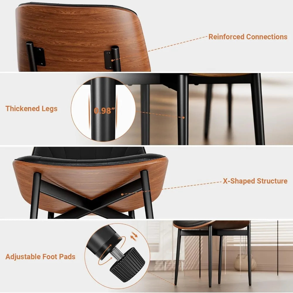 Set of 2, Dining Room and Kitchen Chairs, FSC Certified Mid Century Modern Accent Chair, Upholstered PU Leather Chairs