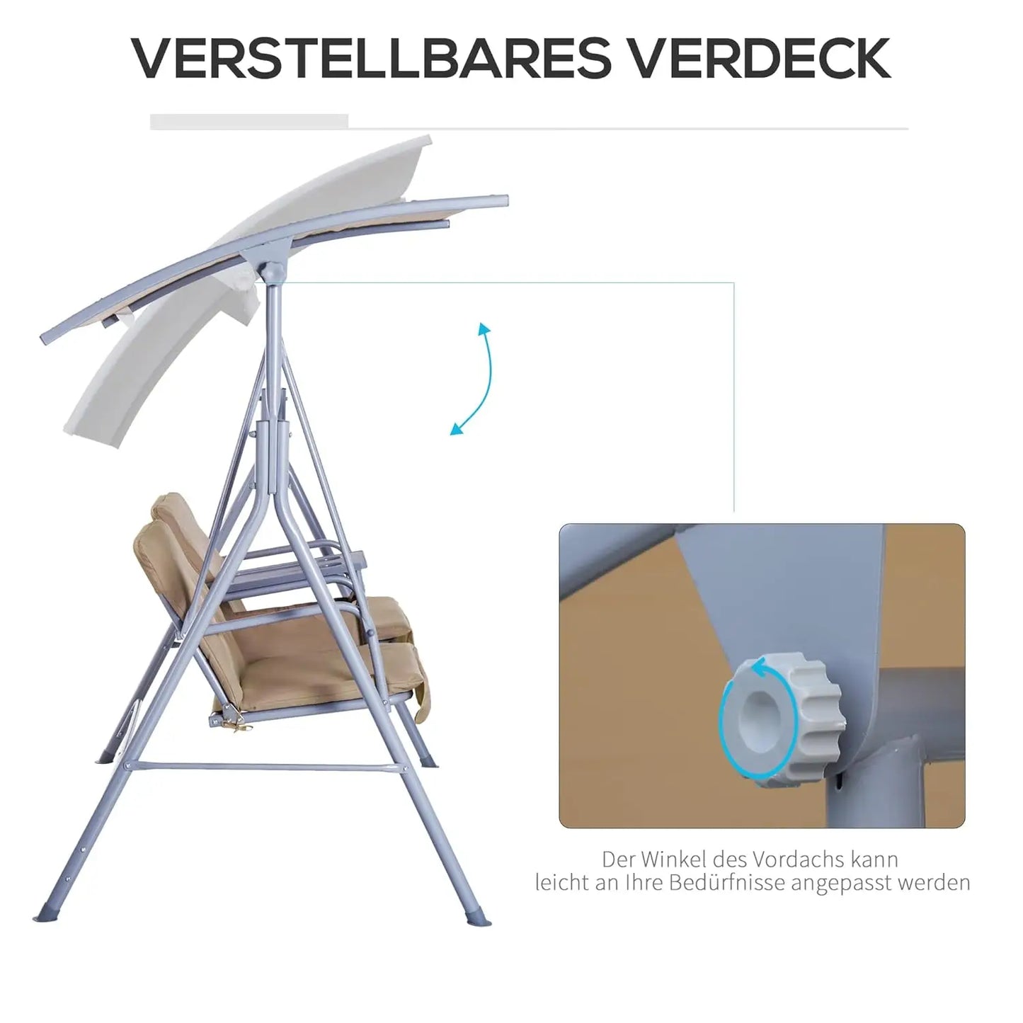 2 Person Outdoor Canopy Swing with Stand, Storage Tray & Cup Holders, Cushioned Seat for Patio Backyard, Beige, Customized