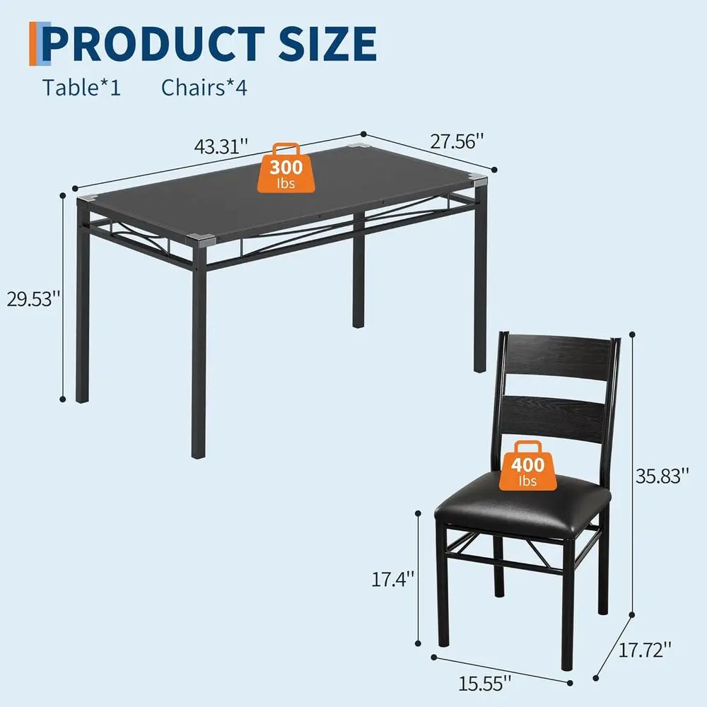 Wood Dining Table Set or 4 with Upholstered Chairs, Kitchen Table Chairs Set o 4 with Protector, Dining Room Table Set or 4, or
