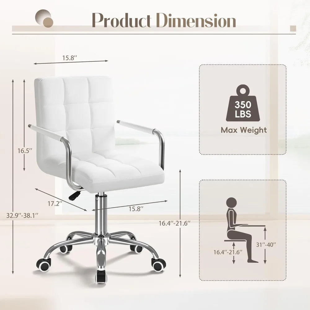 Vanity Office Chair with Wheels, Makeup PU Leather Executive Chair Modern Adjustable Home Desk Retro Comfortable Work Chair