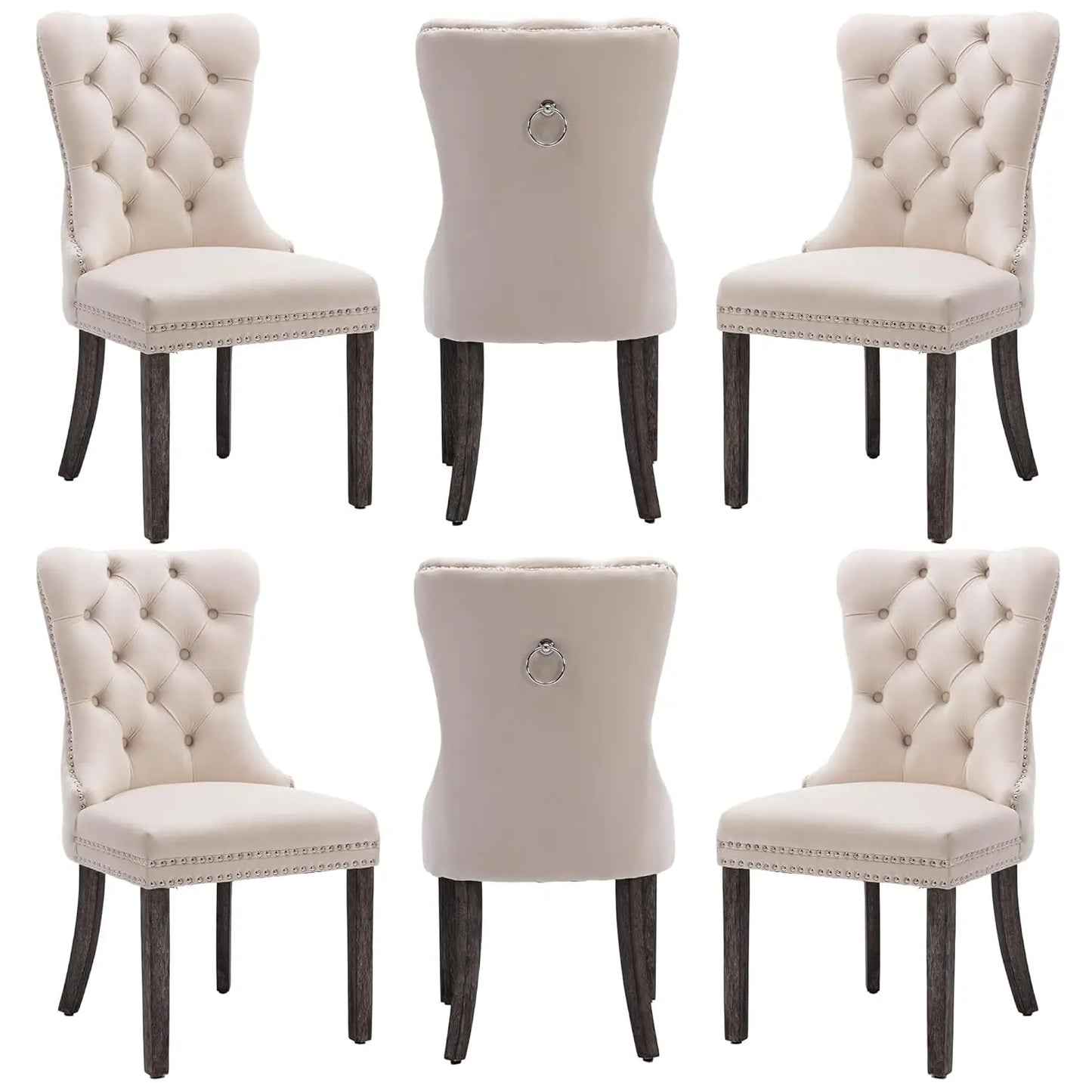 PU Leather Dining Chairs Set of 6, Dining Room Chairs with Solid Wood Legs and Pull Ring, Luxury, Customized