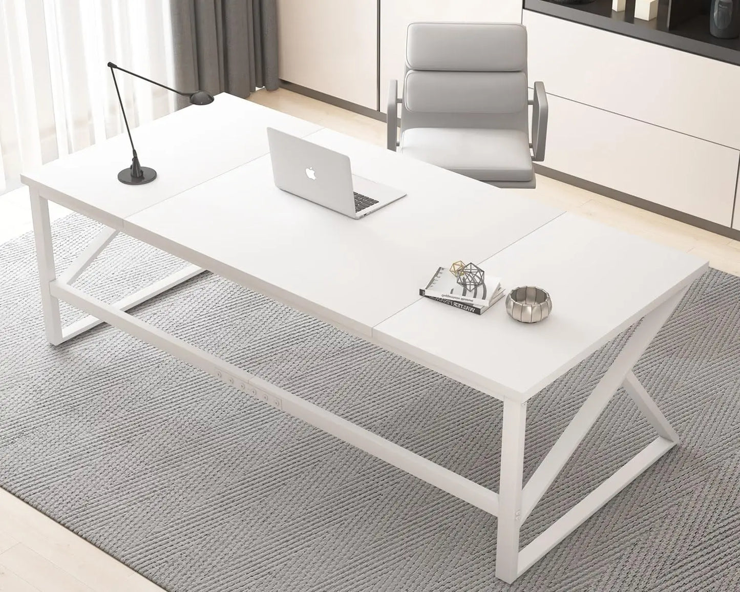 70 Inch Long Grey Desk, Large Home Office Computer Desk for 2 People, Industrial Wood and Metal Executive Work, Customized