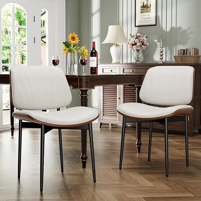 Set of 2, Dining Room and Kitchen Chairs, FSC Certified Mid Century Modern Accent Chair, Upholstered PU Leather Chairs