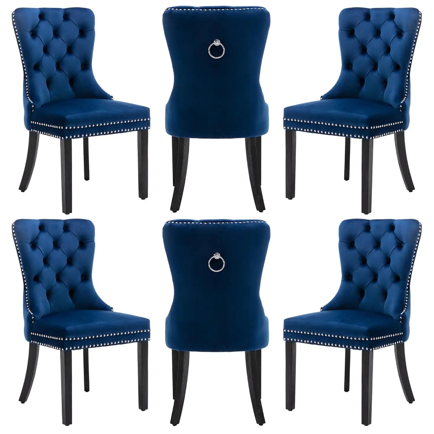 PU Leather Dining Chairs Set of 6, Dining Room Chairs with Solid Wood Legs and Pull Ring, Luxury, Customized