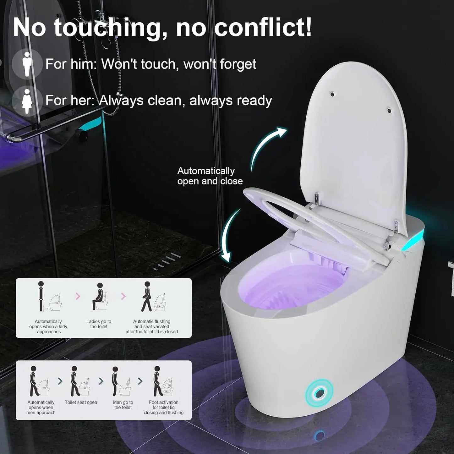 Smart Toilet with Bidet Built in, Auto Open Close & Auto Flush, Modern Elongated Tankless Toilet for Bathrooms with, Customized