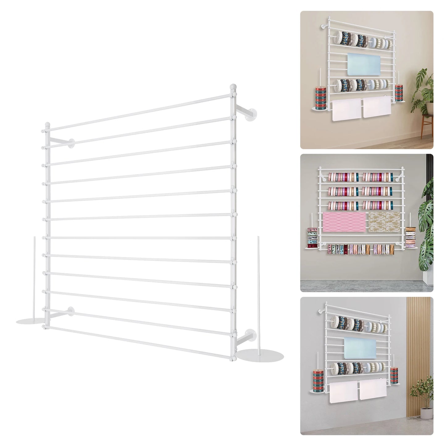 120cm Wrapping Paper Ribbon Iron Holder,Gold/Black/White Wall-Mounted Display Rack 12 Rods for Gift Shops,Florists