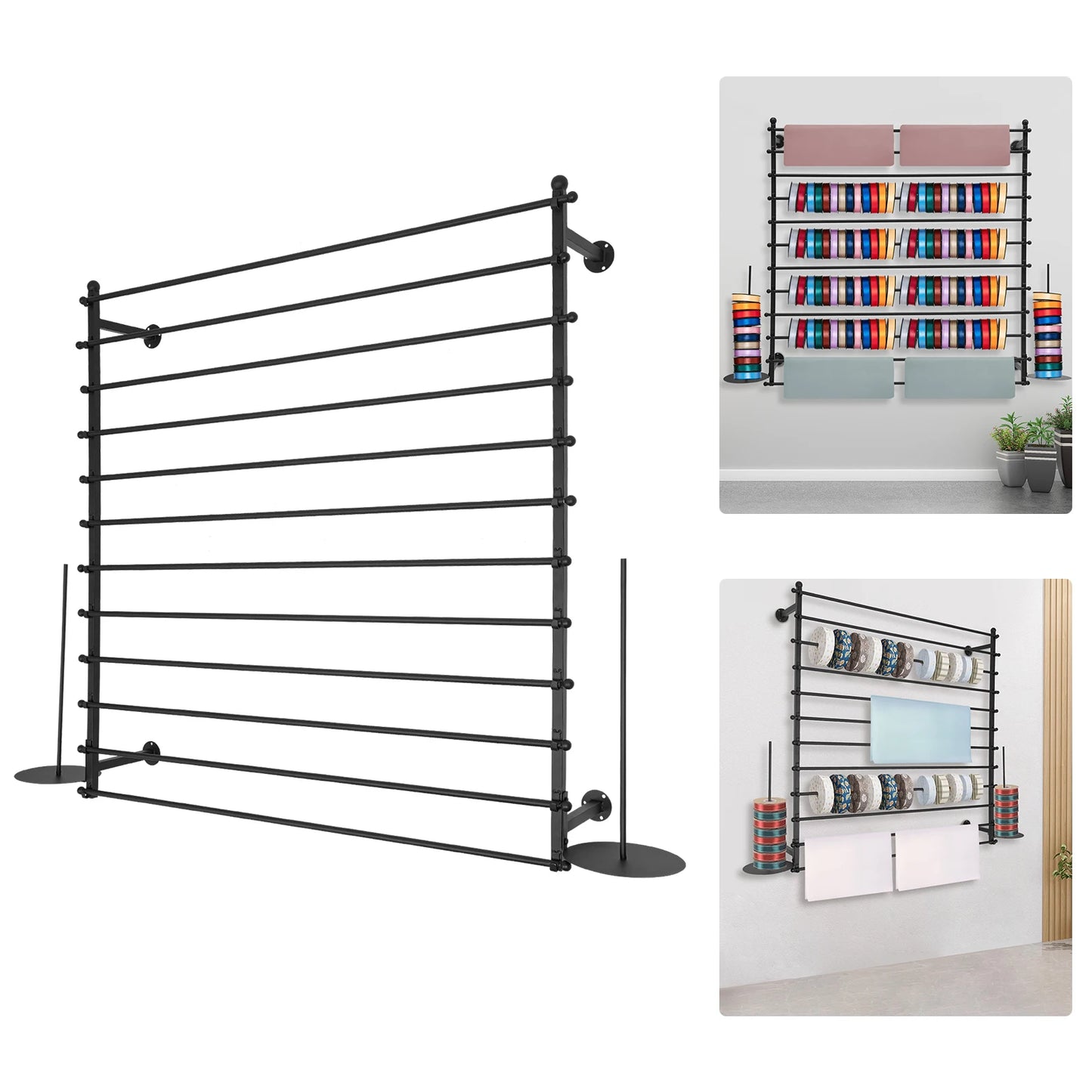 120cm Wrapping Paper Ribbon Iron Holder,Gold/Black/White Wall-Mounted Display Rack 12 Rods for Gift Shops,Florists