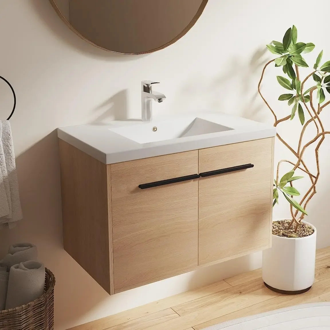 36" Floating Bathroom Vanity,36 Inch Bathroom Vanity with Sink,Single Sink Wall Mounted Vanity Combo,Brown Wall, Customized