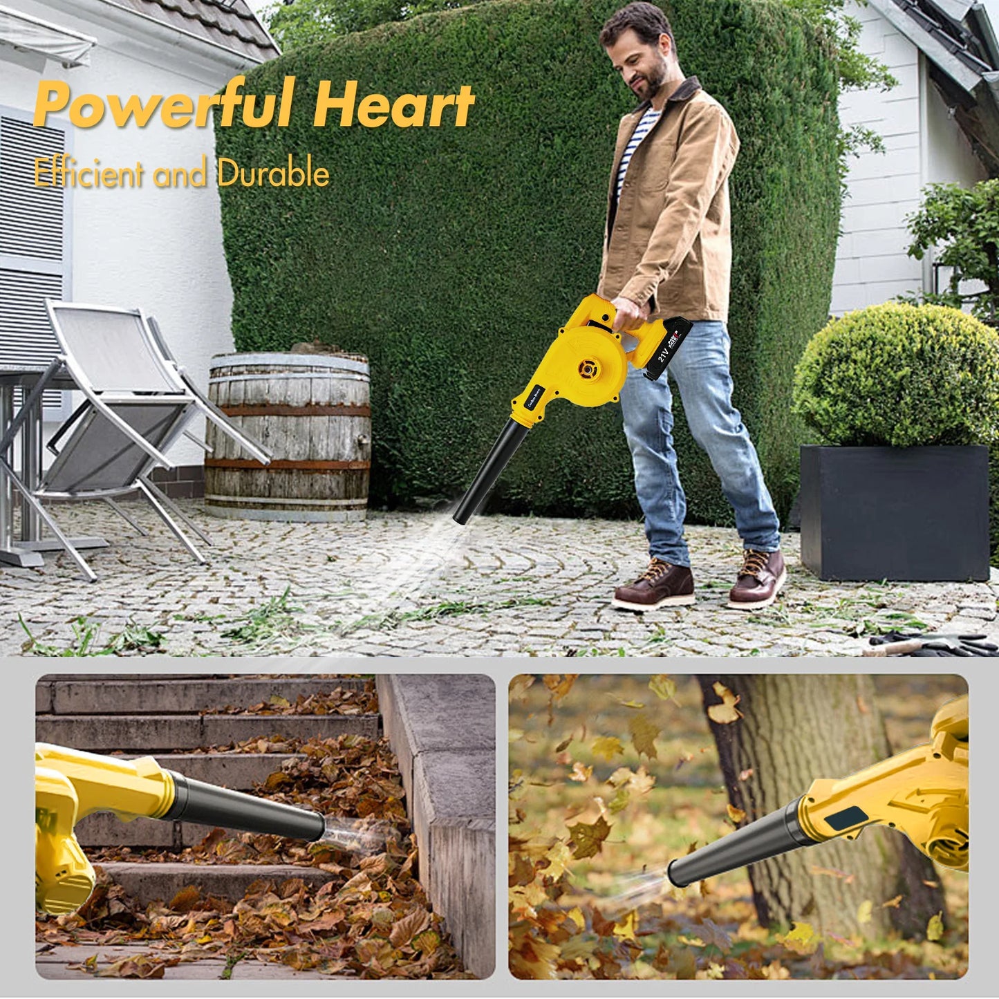 Blower 21V Portable Cordless Leaf Blower 2-in-1 with 2.0Ah Battery and Charger for Lawn Care Leaf Blowing Debris Cleaning Dust