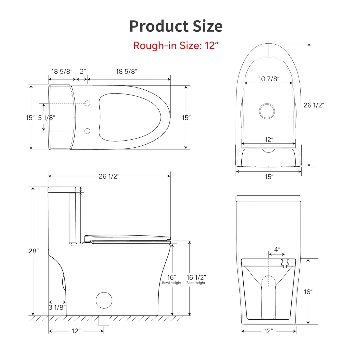 KE KING One Piece Toilet with Powerful Flush, Compact Toilet Elongated Side Lever Flush 1.28 GPF, Sleek Design, Customized