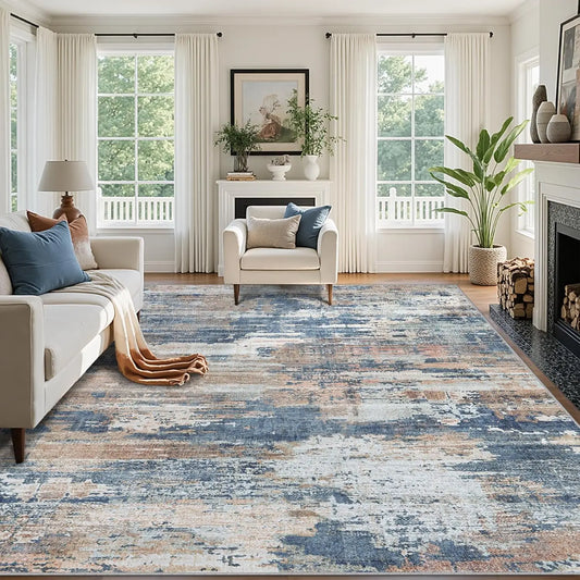 Large 9x12 Area Rug with Non-Slip Backing, Machine Washable, Stain Resistant for Living Room, Bedroom, Dining Room