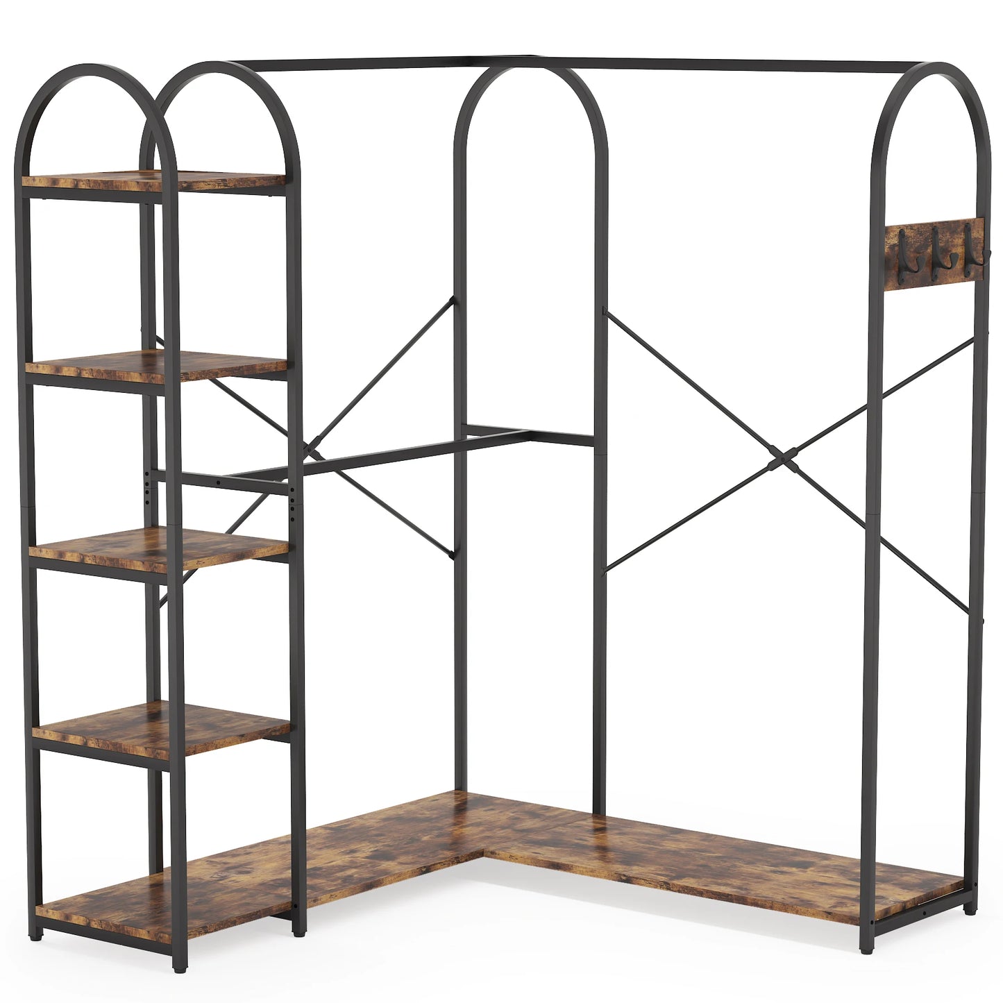 Tribesigns L Shape Clothes Rack, Corner Garment Rack with Storage Shelves and Hanging Rods, Space-Saving Open Wardrobe Closet