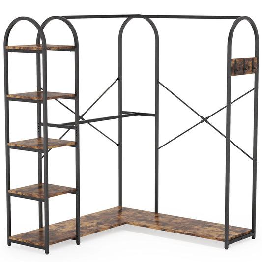Tribesigns L Shape Clothes Rack, Corner Garment Rack with Storage Shelves and Hanging Rods, Space-Saving Open Wardrobe Closet