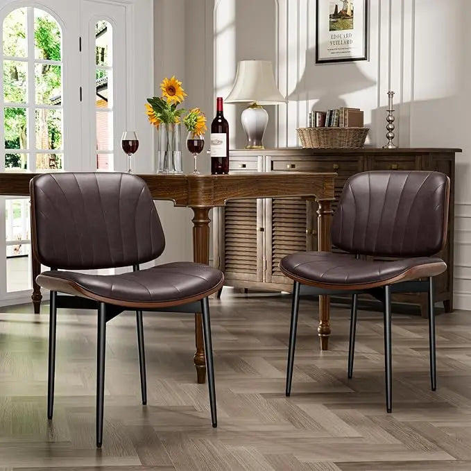Set of 2, Dining Room and Kitchen Chairs, FSC Certified Mid Century Modern Accent Chair, Upholstered PU Leather Chairs