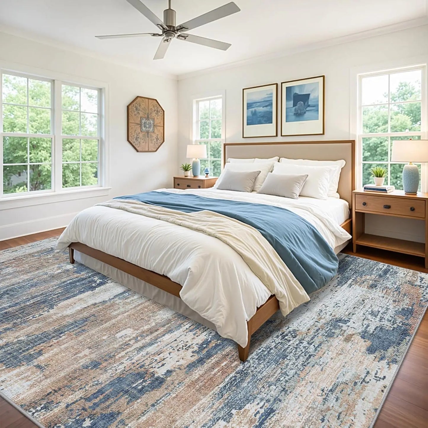 Large 9x12 Area Rug with Non-Slip Backing, Machine Washable, Stain Resistant for Living Room, Bedroom, Dining Room