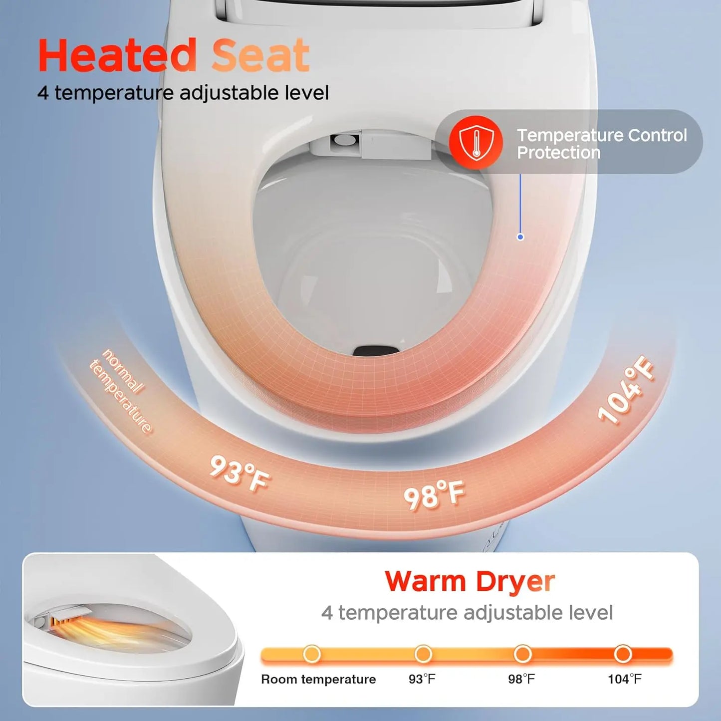 Smart Toilet with Bidet Built in, Elongated Tankless Toilet with Heated Bidet Seat, Warm Water & Air Dryer,LED, Customized