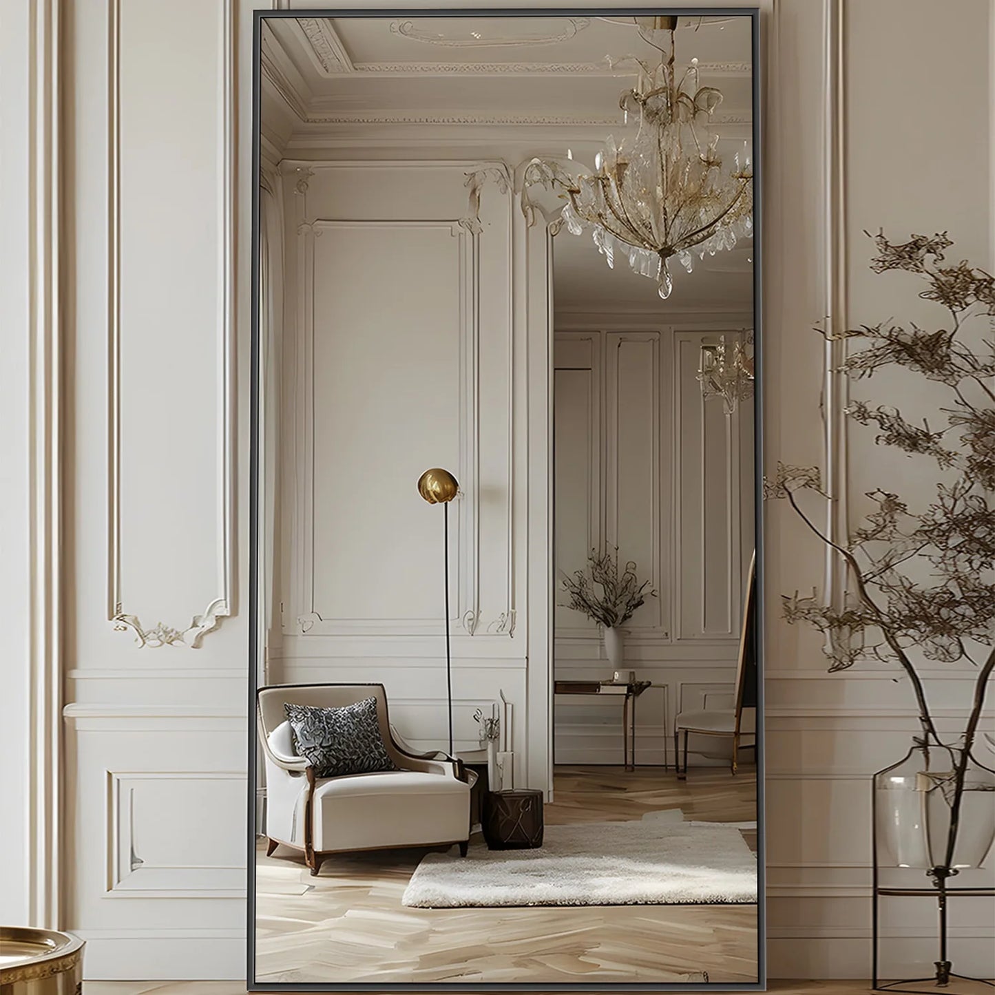 Full Length Mirror, 78"x38" Floor Mirror with Stand, Hanging Mounted Mirrors for Bedroom, Living Room, Dining Room,  Rect
