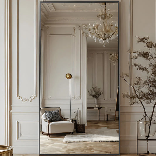 Full Length Mirror, 78"x38" Floor Mirror with Stand, Hanging Mounted Mirrors for Bedroom, Living Room, Dining Room,  Rect