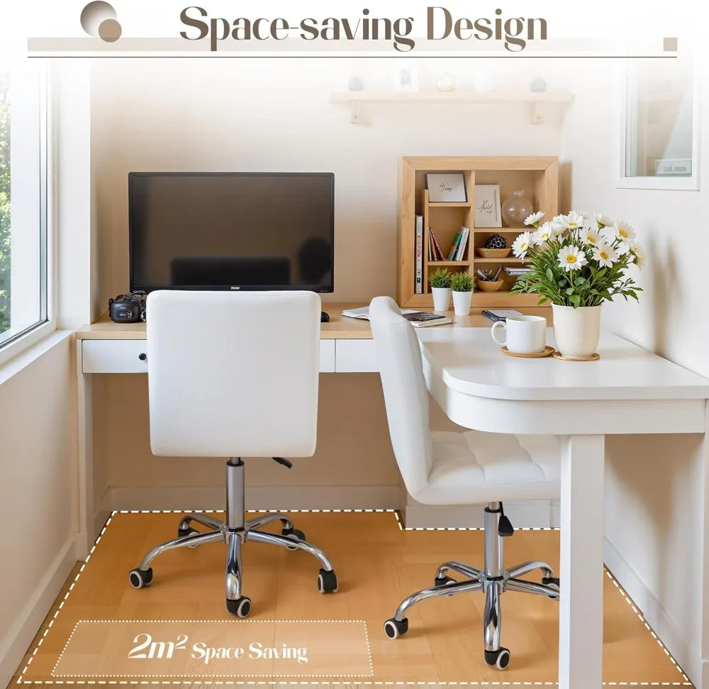 Vanity Office Chair with Wheels, Makeup PU Leather Executive Chair Modern Adjustable Home Desk Retro Comfortable Work Chair