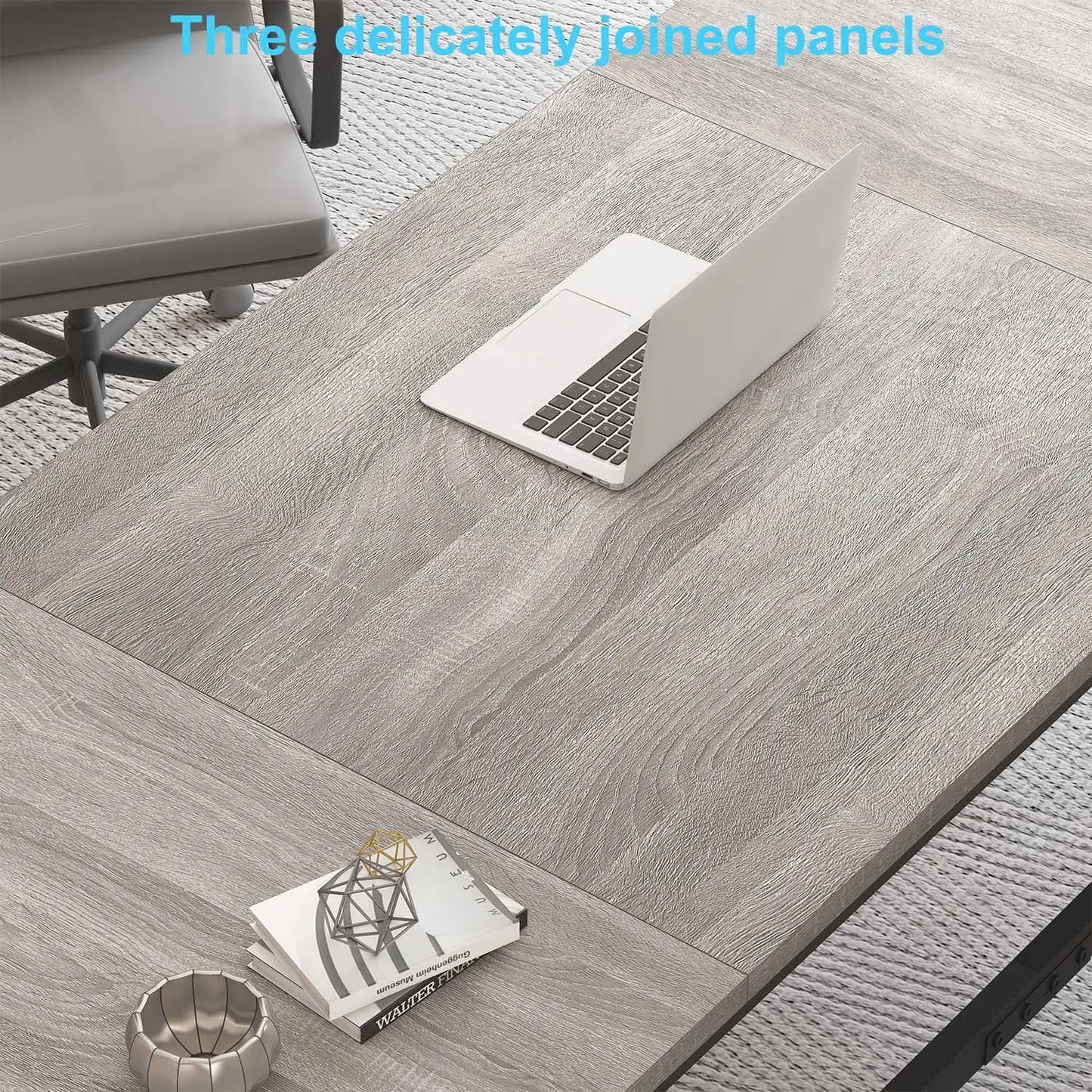 70 Inch Long Grey Desk, Large Home Office Computer Desk for 2 People, Industrial Wood and Metal Executive Work, Customized