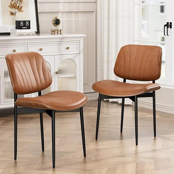 Set of 2, Dining Room and Kitchen Chairs, FSC Certified Mid Century Modern Accent Chair, Upholstered PU Leather Chairs