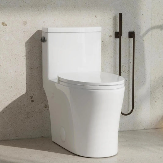 KE KING One Piece Toilet with Powerful Flush, Compact Toilet Elongated Side Lever Flush 1.28 GPF, Sleek Design, Customized