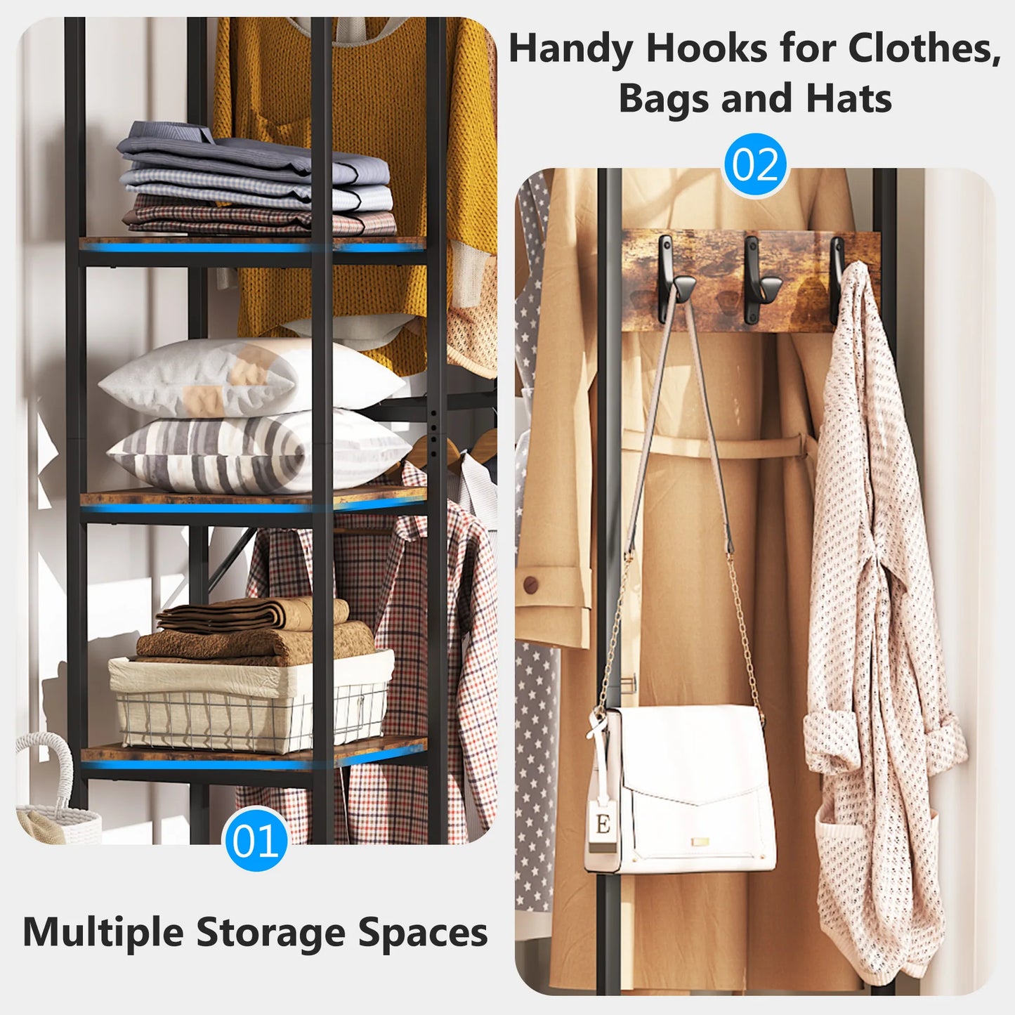Tribesigns L Shape Clothes Rack, Corner Garment Rack with Storage Shelves and Hanging Rods, Space-Saving Open Wardrobe Closet